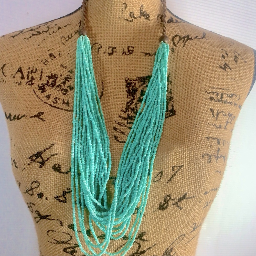 Turquoise And Brown Macrame Statement Necklace - image 1